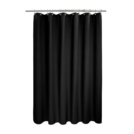 Awesome Home Spa Cotton Blend Waffle Shower Curtain, One Size, Black