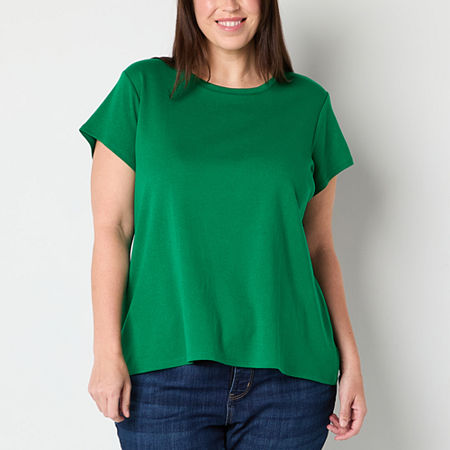 Liz Claiborne Womens Plus Crew Neck Short Sleeve T-Shirt, 0x, Green