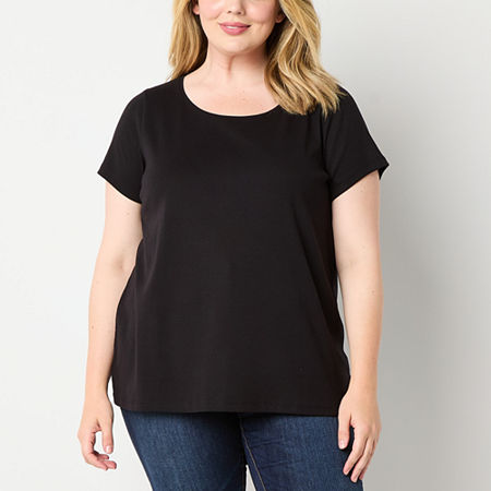 St. John's Bay Womens Plus Crew Neck Short Sleeve Adaptive Easy-on + Easy-off T-Shirt, 1x, Black