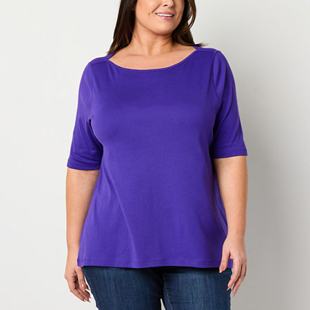 St. John's Bay Womens Plus Boat Neck Elbow Sleeve Adaptive Easy-on + Easy-off T-Shirt, 1x, Purple