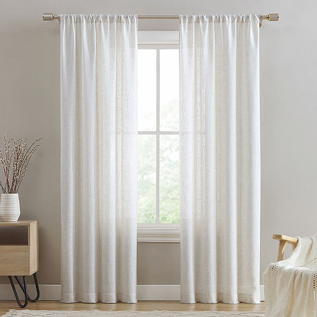 Beatrice Home Fashions Monroe Linen Blend Rod Pocket Light-Filtering Set of 2 Curtain Panels, One Size, White