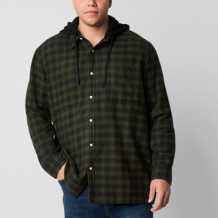 Arizona Mens Hooded Big and Tall Shirt Jacket, 4x-large Tall, Black