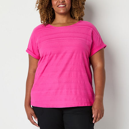 St. John's Bay Womens Plus Crew Neck Short Sleeve T-Shirt, 2x, Pink