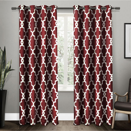 Exclusive Home Curtains Ironwork Grommet Top Energy Saving Blackout Set of 2 Curtain Panels, One Size, Red