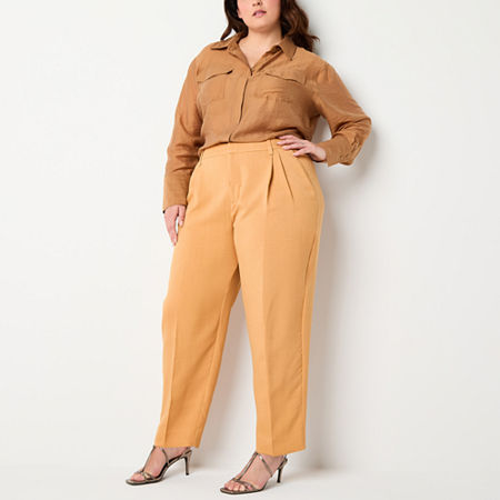 Worthington-Plus Womens Regular Fit Straight Trouser, 18w, Brown