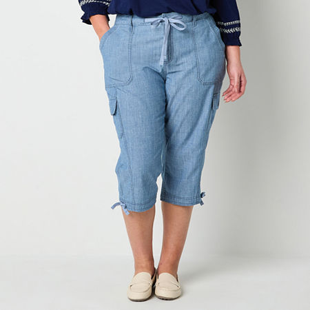 St. John's Bay Womens Mid Rise Plus Capri Pant, 16w, Blue