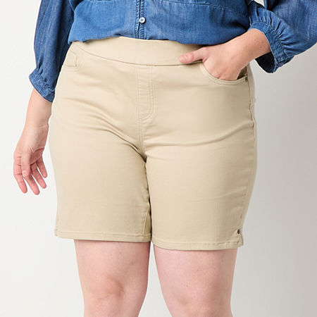 Liz Claiborne Amber Womens Mid Rise Pull-On Short Plus, 16w, Beige