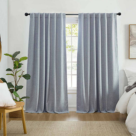 Elrene Home Fashions Solace Rod Pocket Back Tab Energy Saving 100% Blackout Single Curtain Panels, One Size, Blue