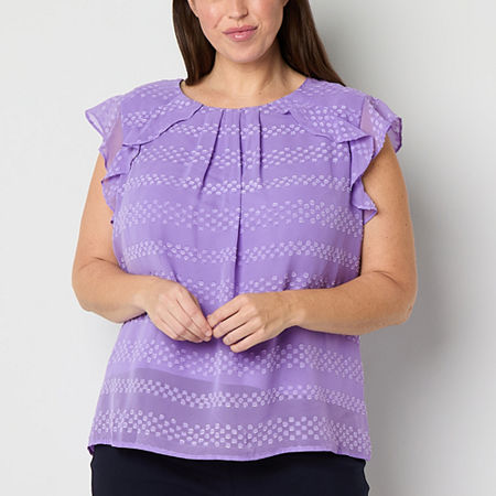 Liz Claiborne Plus Womens Round Neck Short Sleeve Blouse, 2x, Purple
