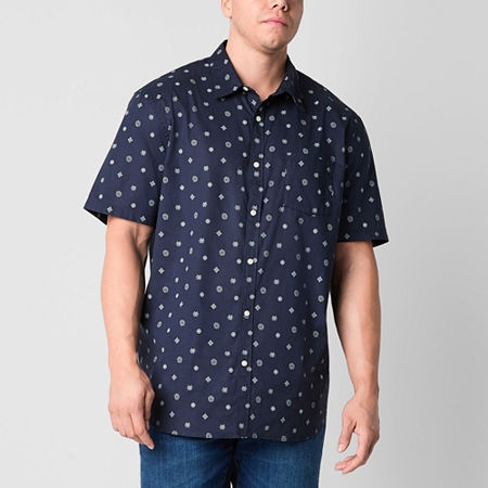 Arizona Big and Tall Mens Easy-on + Easy-off Adaptive Regular Fit Short Sleeve Button-Down Shirt, Large Tall, Blue