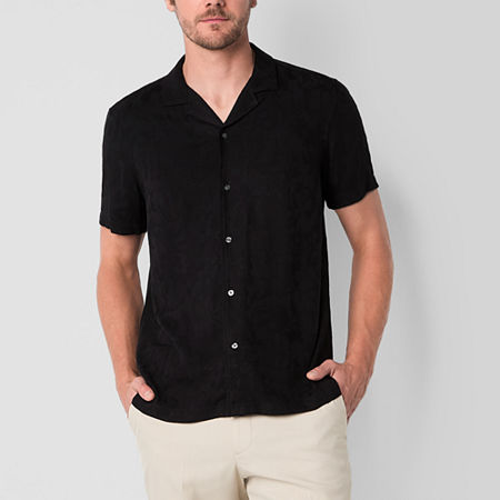J. Ferrar Mens Short Sleeve Camp Shirt, Large, Black