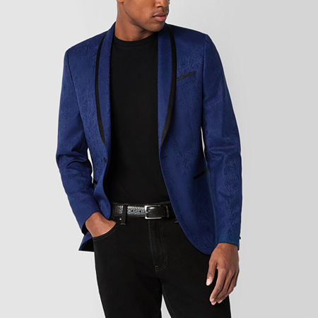 J. Ferrar Mens Abstract Slim Fit Tuxedo Jacket, 36 Regular, Blue