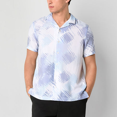J. Ferrar Mens Short Sleeve Camp Shirt, Medium, Blue