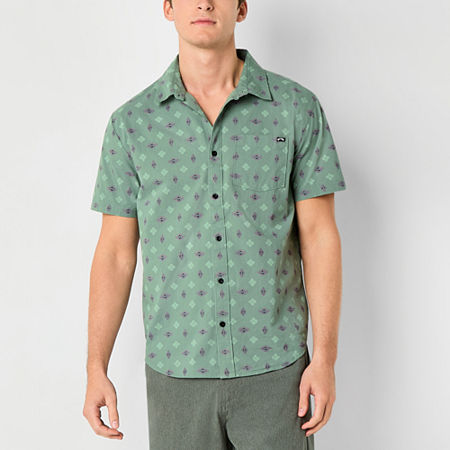 Billabong Mens Short Sleeve Button-Down Shirt, Small, Green