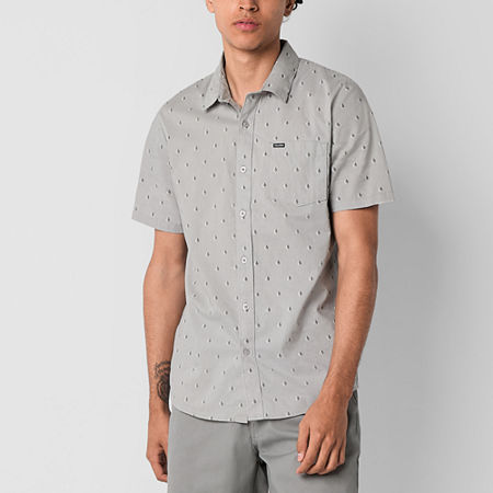 VOLCOM Mens Short Sleeve Button-Down Shirt, Medium, Gray