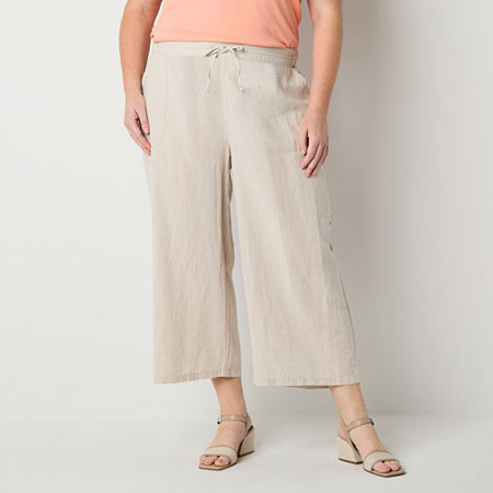 Liz Claiborne-Plus Womens Mid Rise Wide Leg Pull-On Pants, 3x, Beige