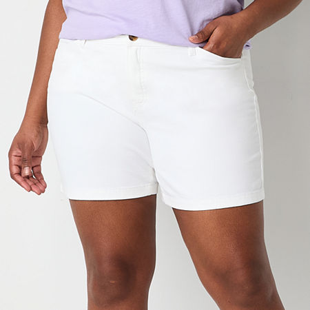 St. John's Bay Womens Mid Rise Chino Short-Plus, 16w, White