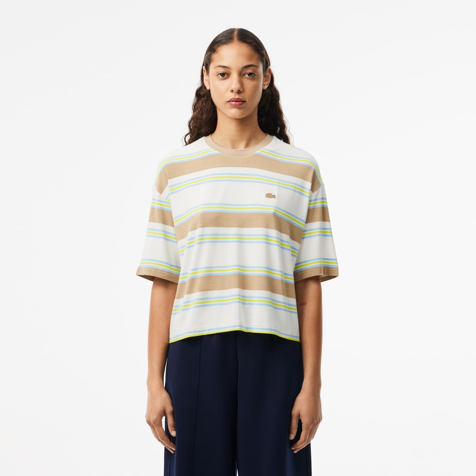 Lacoste Women's Oversized Striped Cotton T-Shirt - 36