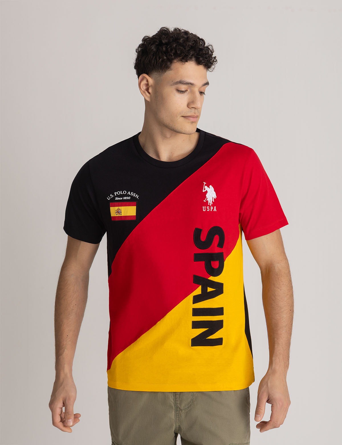 U.S. Polo Assn. - Mens Spain Diagonal Color Block Jersey T-Shirt - Size M