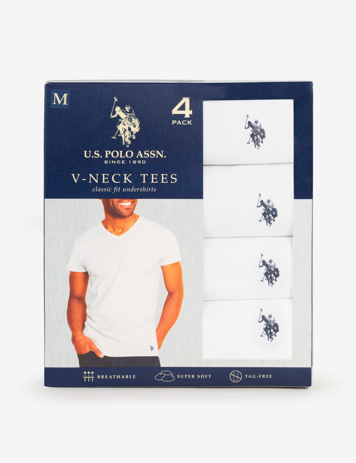 U.S. Polo Assn. - Mens 4 Pack V-Neck T-Shirts - Size S