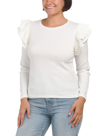 Ruffle Shoulder Knit Top for Women | Polyester/Spandex/Viscose - Upd*