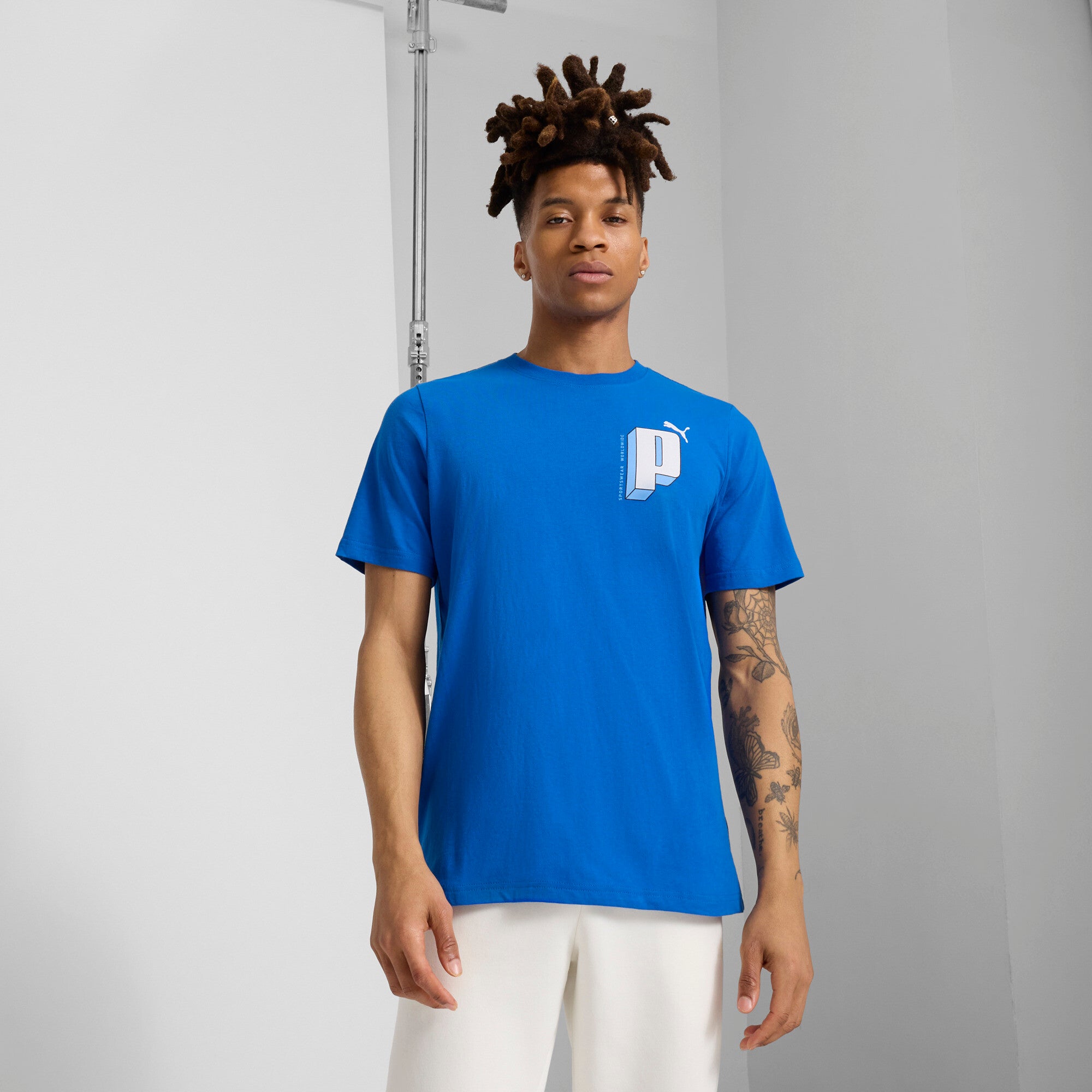 PUMA GRAPHICS Letter Men's T-Shirt in Blue, Size XL