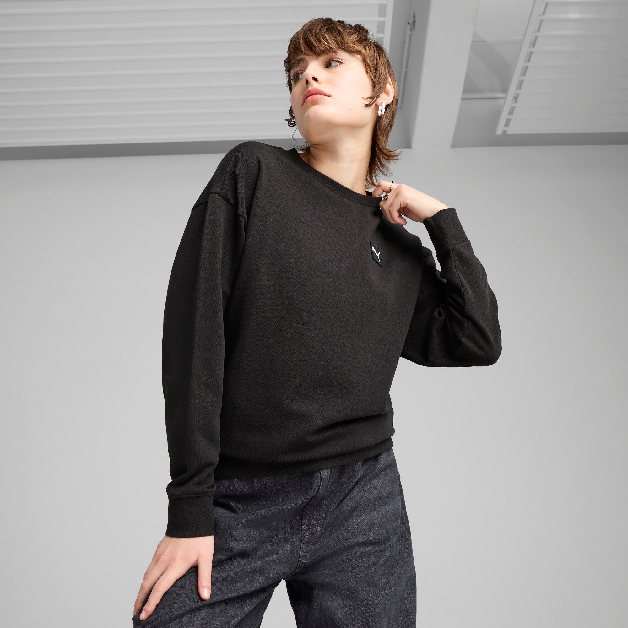 PUMA Essentials Elevated Women's Comfort Crew Sweatshirt in Black, Size S
