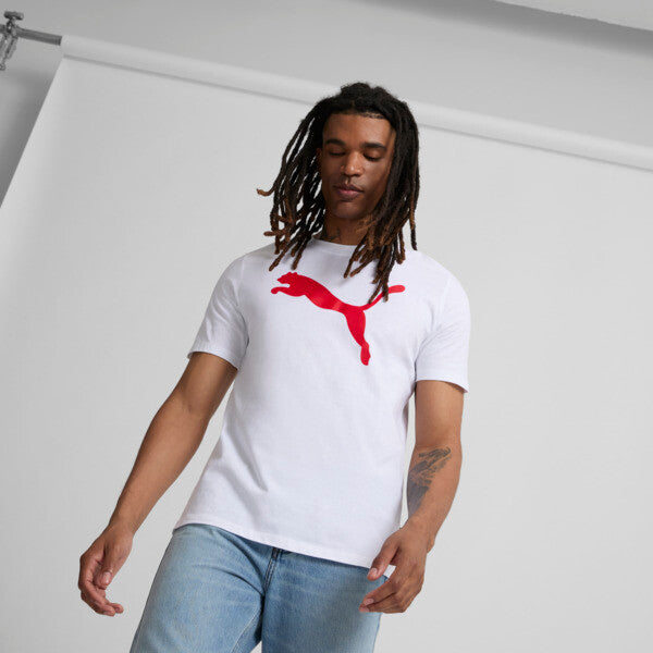 PUMA Essentials Big Cat Men's T-Shirt in White/For All Time Red, Size XS