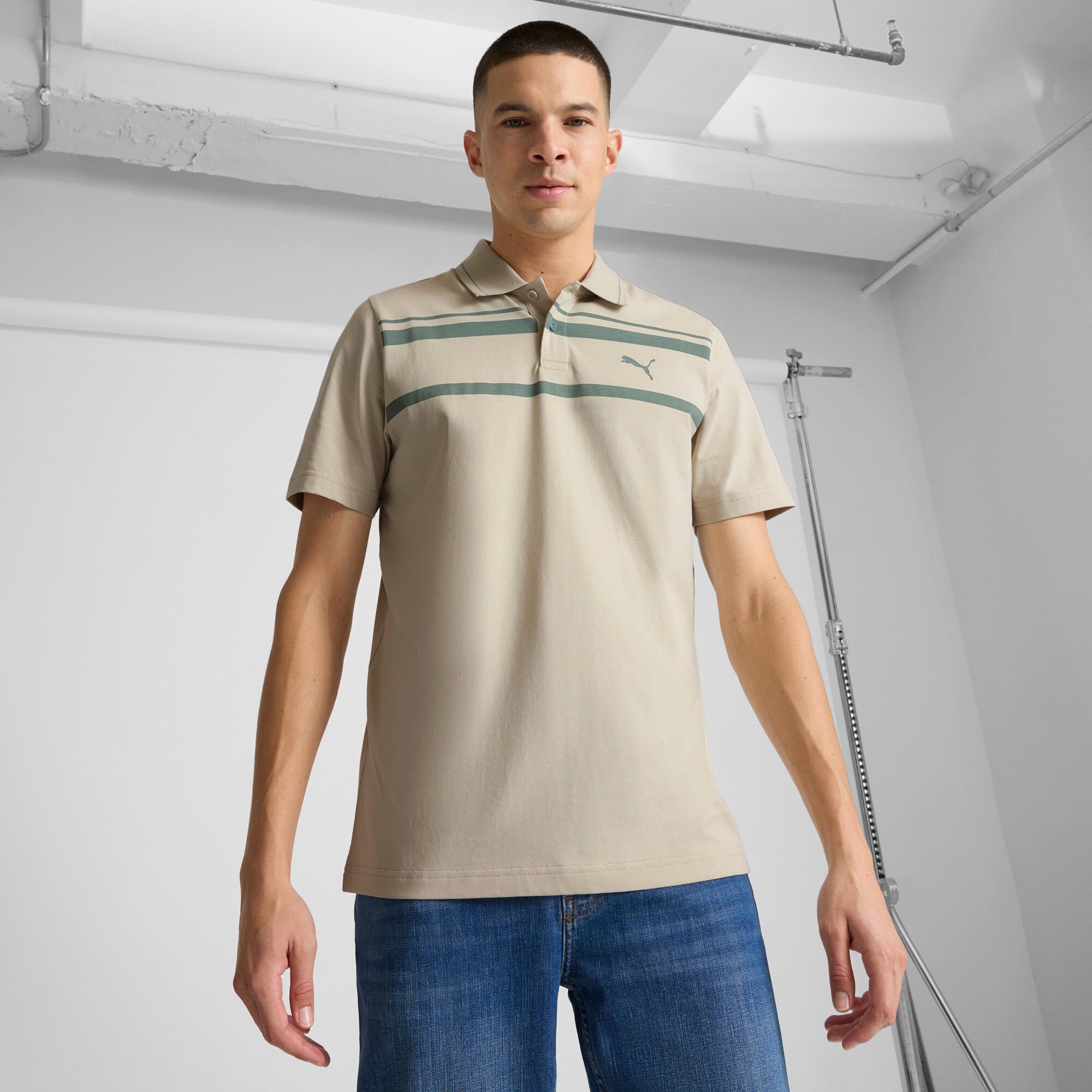 PUMA ESS ELEVATED Men's Polo Shirt in Beige, Size XS