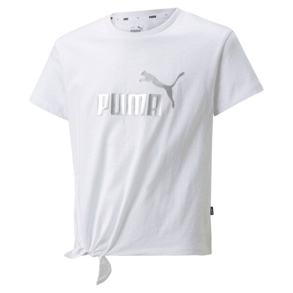 PUMA Essentials+ Logo Knotted T-Shirt Big Kids in White, Size 5