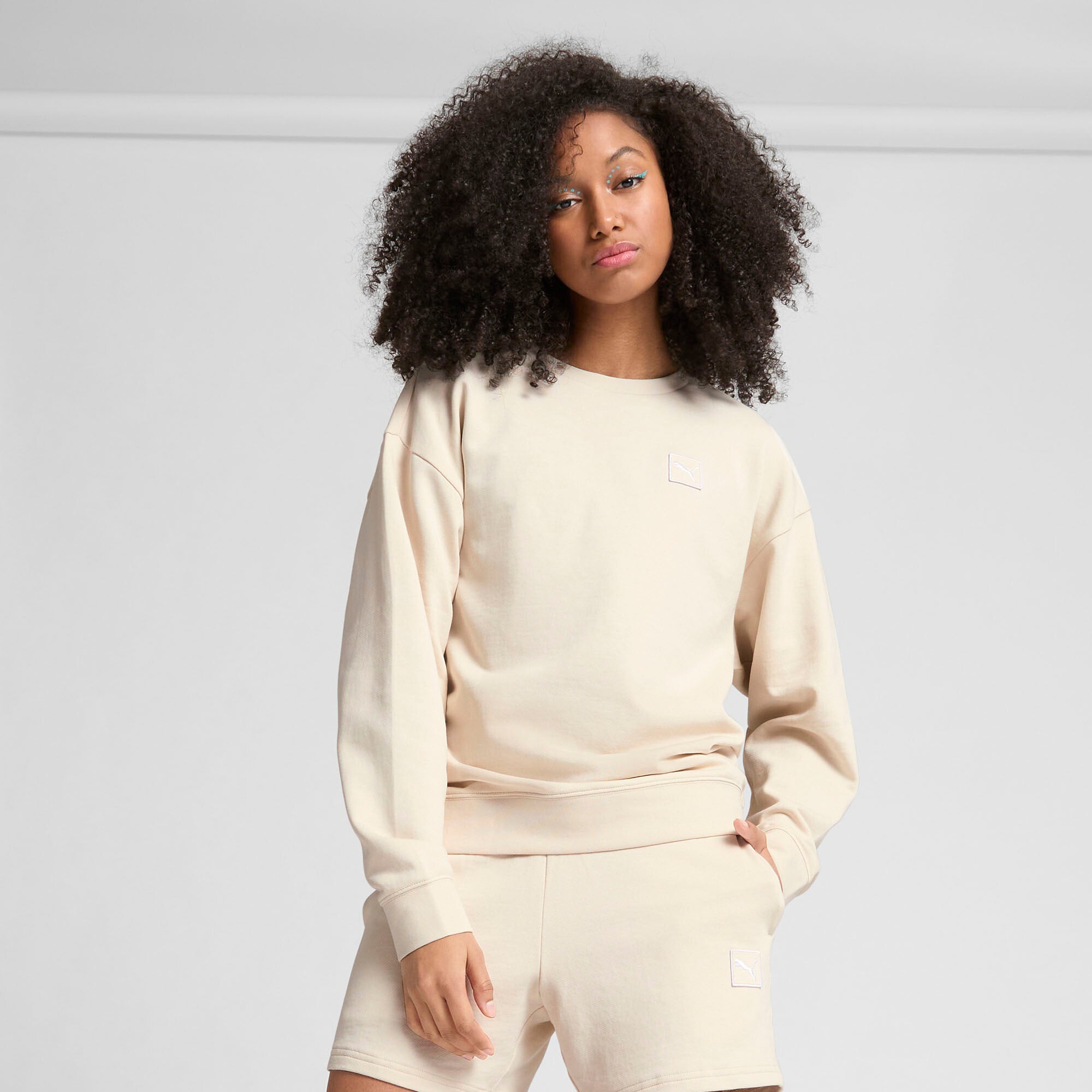 PUMA Essentials Elevated Women's Comfort Crew Sweatshirt in White, Size XXL