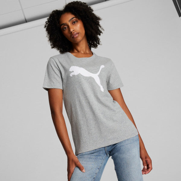 PUMA Essentials Big Cat Logo Women's T-Shirt in Light Grey Heather, Size XL