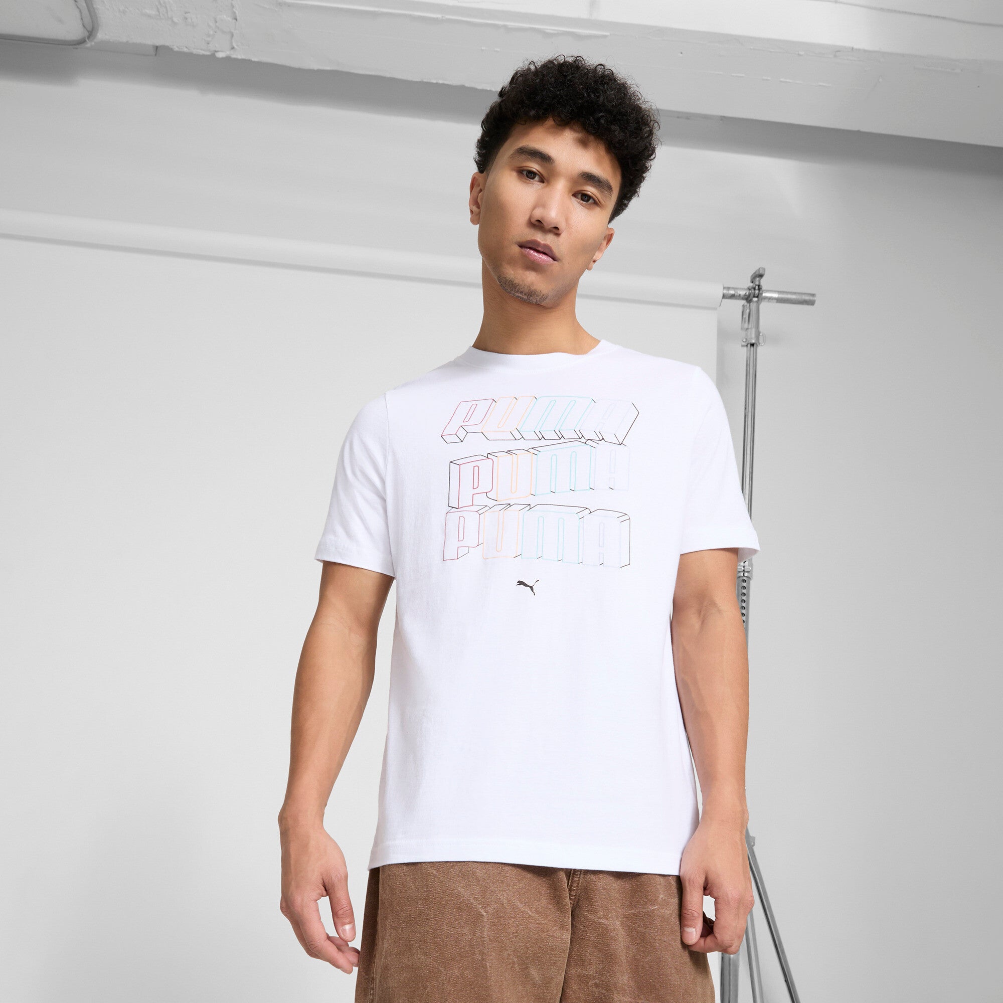 PUMA ESS Stacked Logo Men's T-Shirt in White, Size M