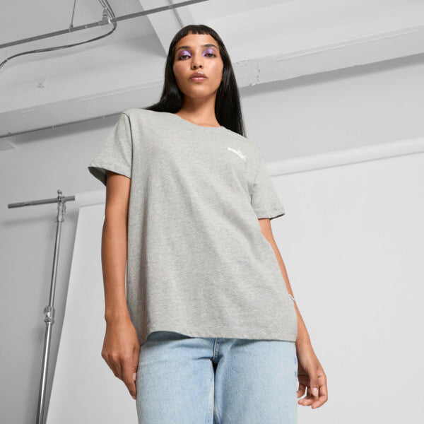 PUMA ESSENTIALS Small Logo Women's T-Shirt in Light Grey Heather, Size XS