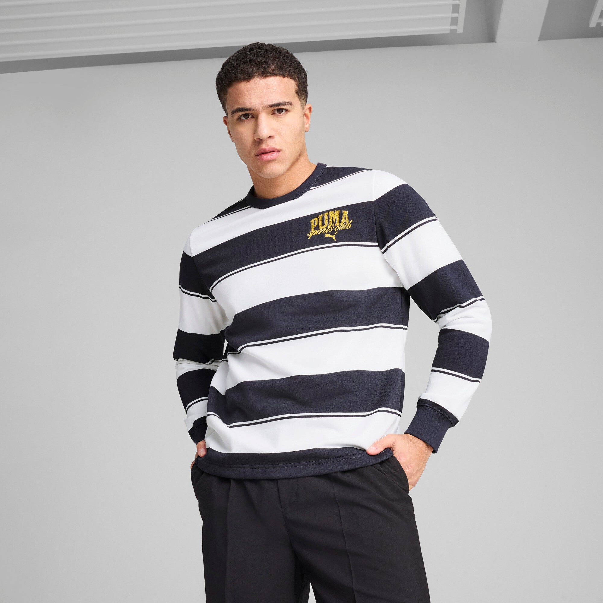 PUMA Class Men's Striped Crew Sweatshirt in Blue, Size L
