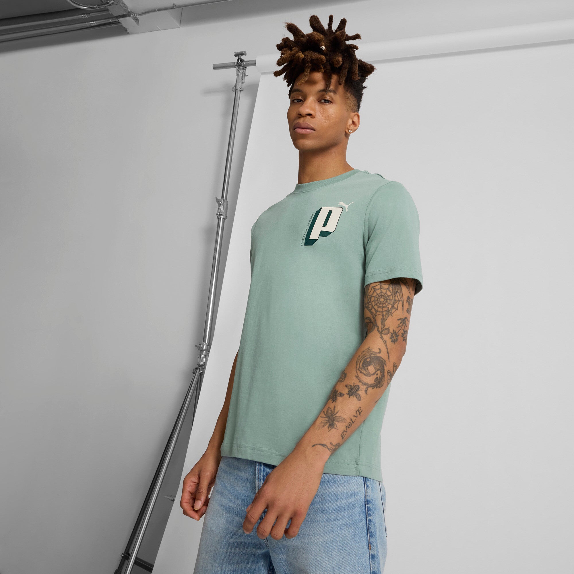 PUMA GRAPHICS Letter Men's T-Shirt in Green, Size XXL