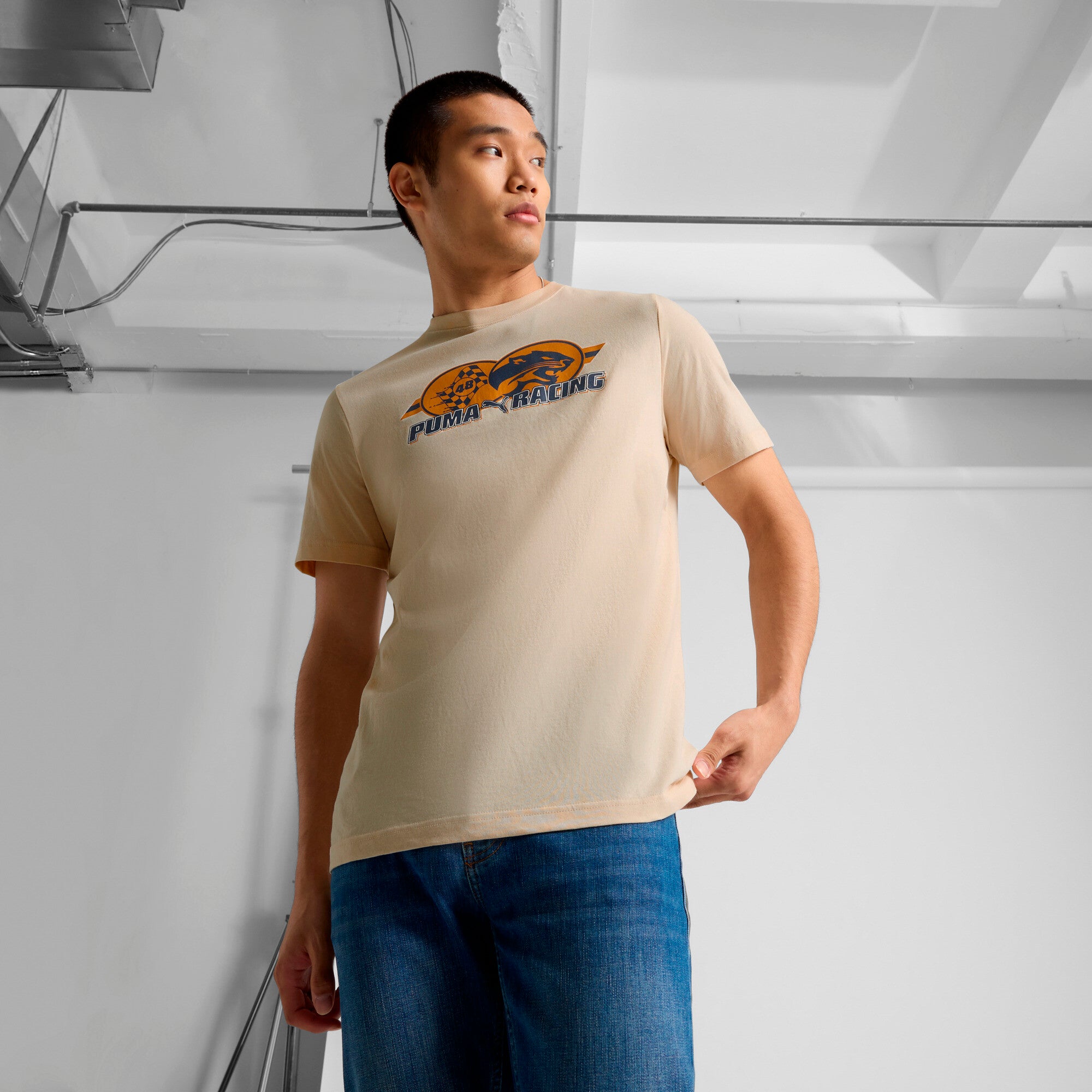 PUMA GRAPHICS Racing Men's T-Shirt in White, Size L