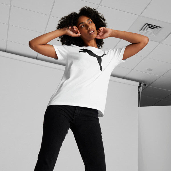 PUMA Essentials Big Cat Logo Women's T-Shirt in White, Size L